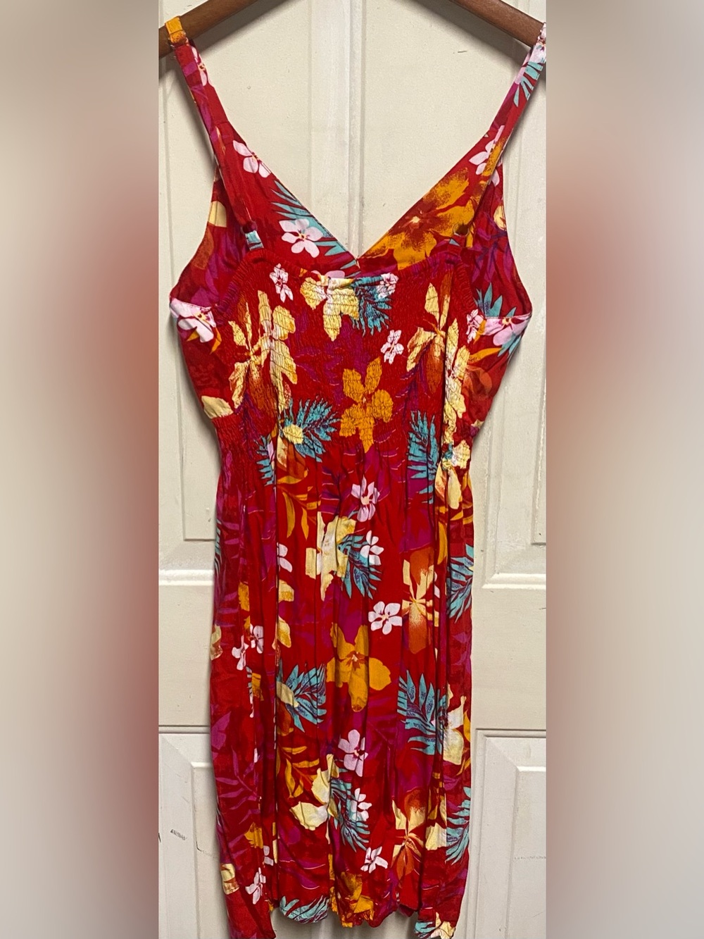 Vintage Hawaiian Red Tropical Floral Sundress One Size Made in Hawaii Maxi Dress